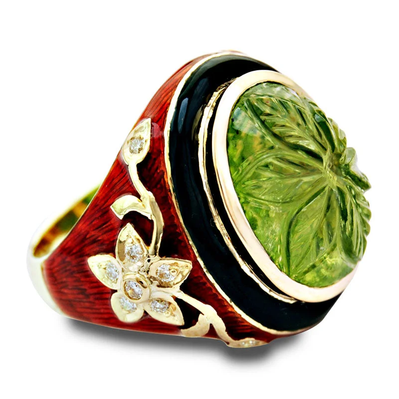 promise rings for women -Ring-Peridot and Diamond (Enamel)