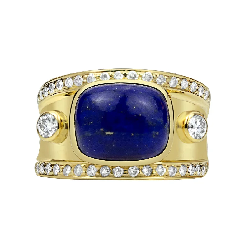 cushion-cut rings for women -Ring - Lapis Lazuli And Diamond