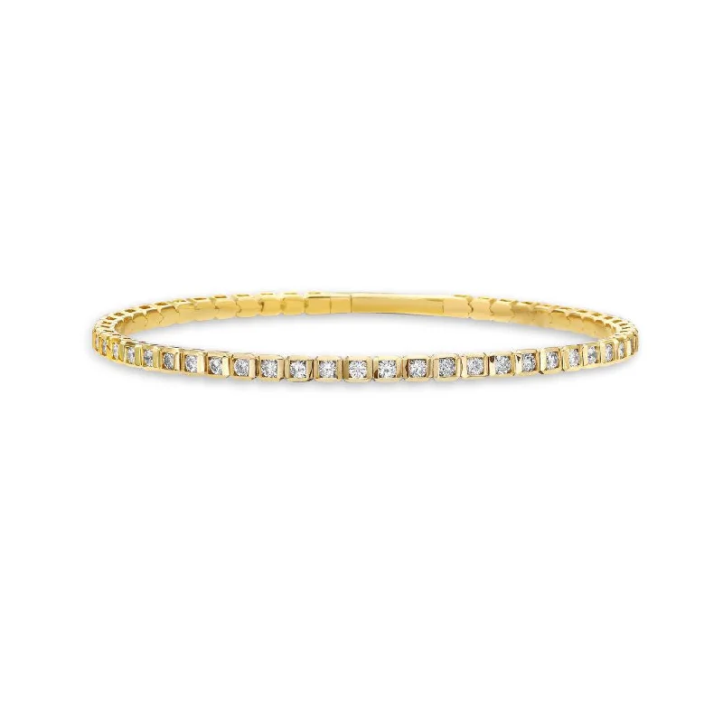 Diamond Square Bezel Flexible Bangle Bracelet (2.00 ct.) in 14K Gold