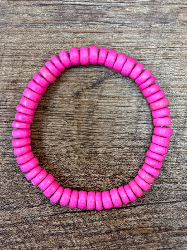 Hot Pink Wood Rondelle 8mm Bracelet