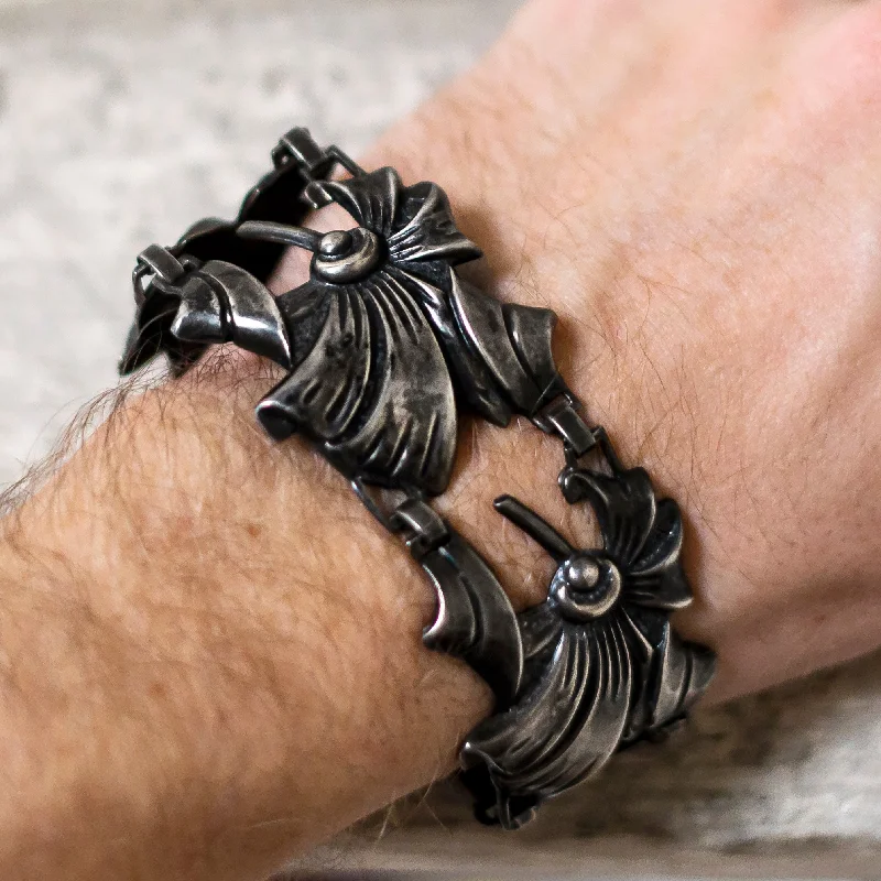 Floral Antiqued Sterling Bracelet C. 1940