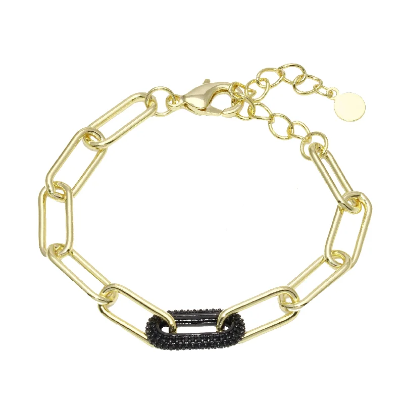 Black Paperclip Pave Link Bracelet