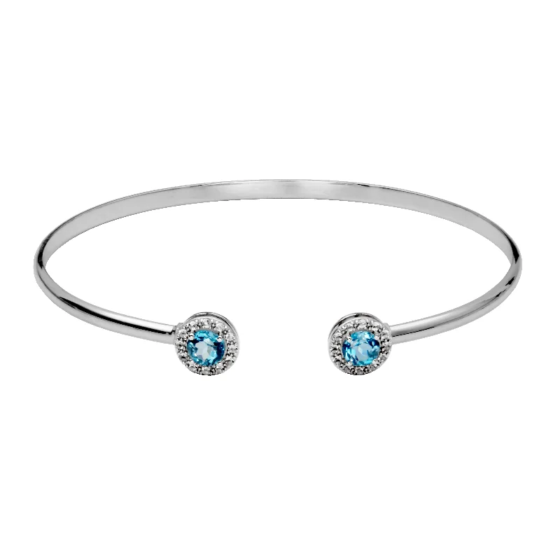 Sterling Silver Blue Topaz and White Topaz Cuff Bracelet