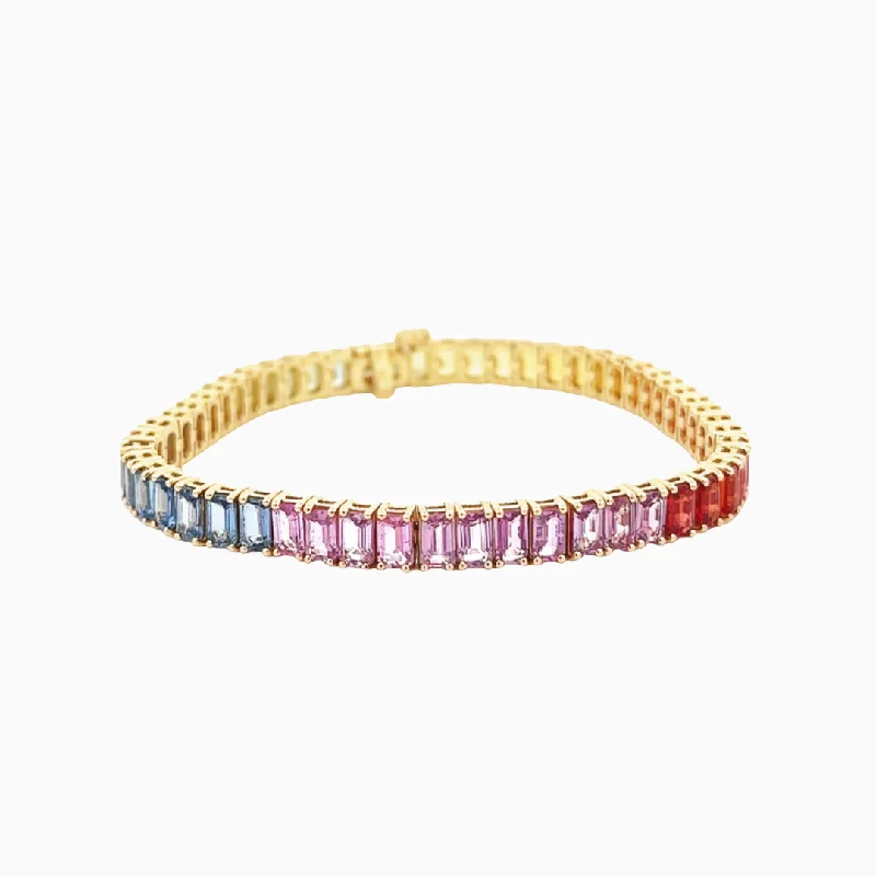 Rainbow Sapphire Baguette Tennis Bracelet