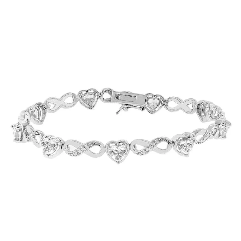 Amanda 18k White Gold Plated Infinity Heart Tennis Bracelet with Simulated Diamond Crystals