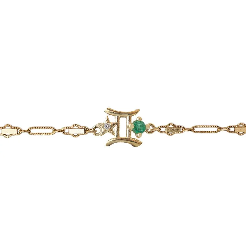 14K Gemini Horoscope Birthstone Bracelet (Pearl + Emerald)