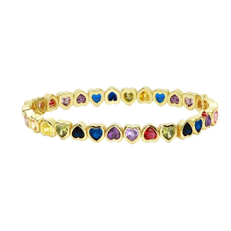 Mini Rainbow Stretchy Bezel Heart Bracelet