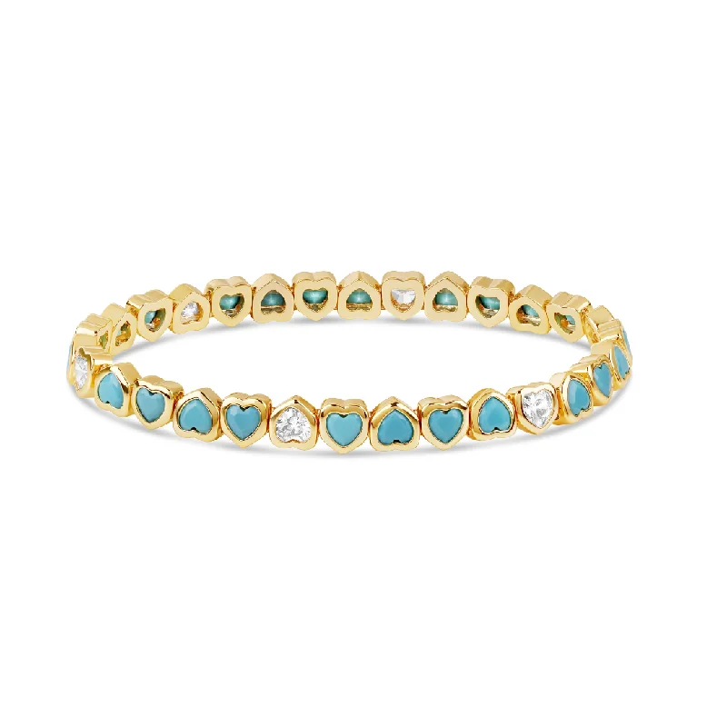 Mini Turquoise Stretchy Bezel Heart Bracelet