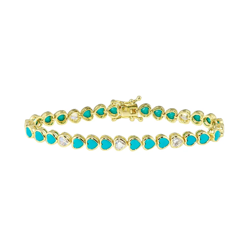 Bezel Heart Turquoise Tennis Bracelet