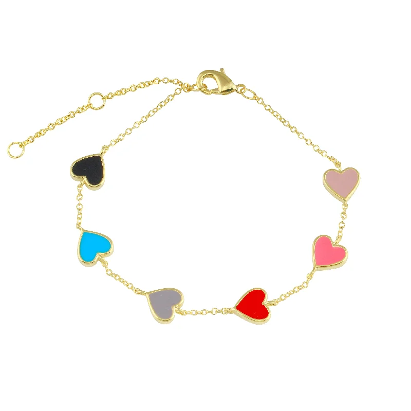 Multi Enamel Rainbow Heart Bracelet