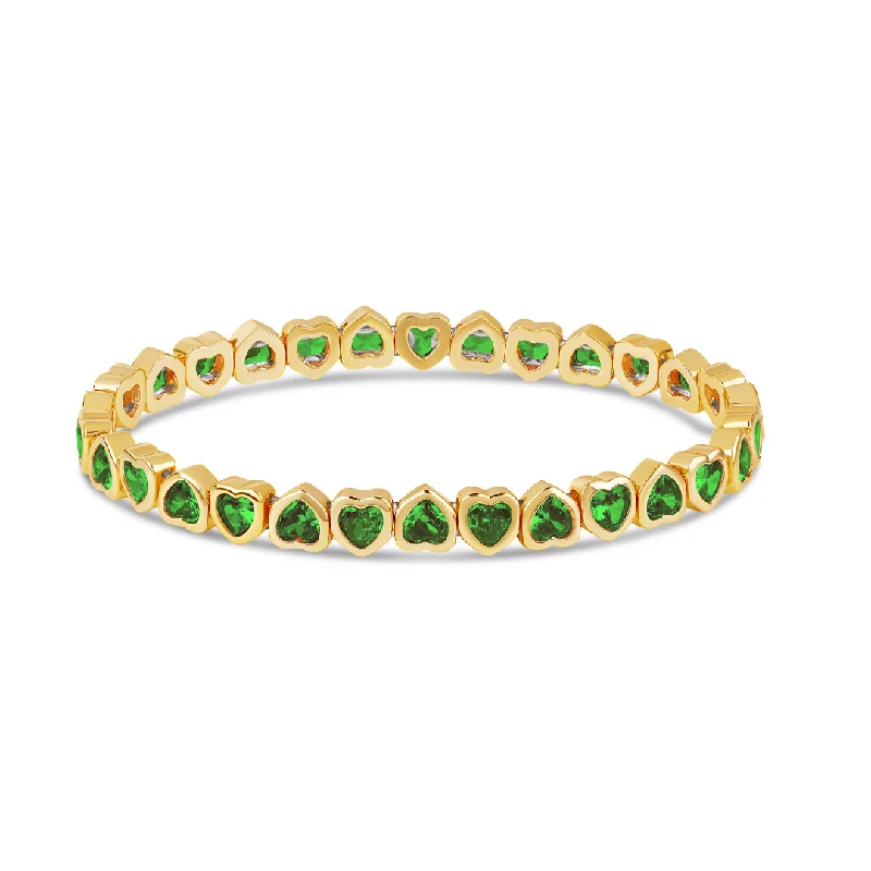 Mini Emerald Stretchy Bezel Heart Bracelet