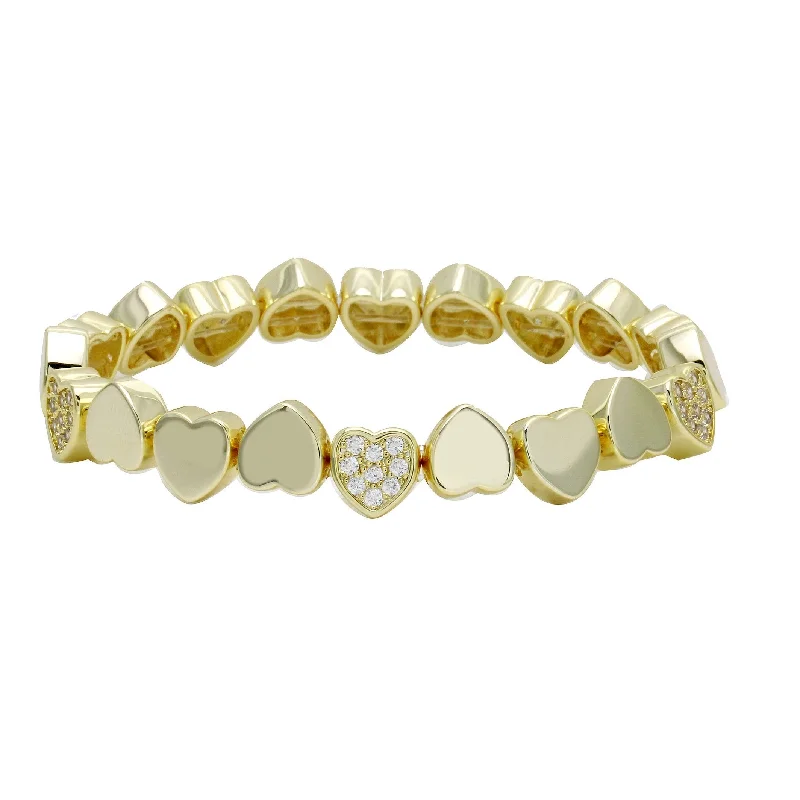 Solid & Pave Stretchy Heart Bracelet