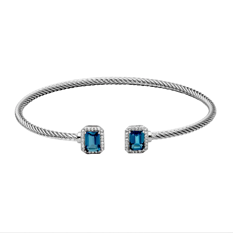 Sterling Silver Blue and White Topaz Cuff Bracelet