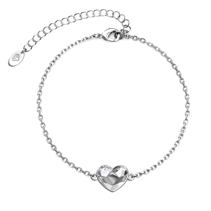 Violet 18k White Gold Plated Heart Bracelet with Swarovski Crystals